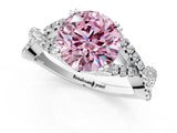 White gold Fancy Pink Round Cut Diamond Solitaire Ring with Four-Prong Setting and Twisted Pavé Band_18