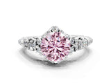 White gold Fancy Pink Round Cut Diamond Solitaire Ring with Hidden Halo and Pavé Band_39