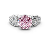 White gold Fancy Pink Round Cut Diamond Solitaire Ring with Milgrain Pavé Band and Four-Prong Setting_53