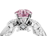 White gold Fancy Pink Round Cut Diamond Solitaire Ring with Milgrain Pavé Band and Four-Prong Setting_57