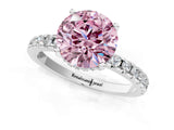 White gold Fancy Pink Round Cut Diamond Solitaire Ring with Pavé Band and Four-Prong Setting_30