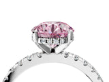 White gold Fancy Pink Round Cut Diamond Solitaire Ring with Pavé Band and Four-Prong Setting_33