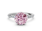 White gold Fancy Pink Round Cut Diamond Solitaire Ring with Pavé Band and Hidden Halo_27