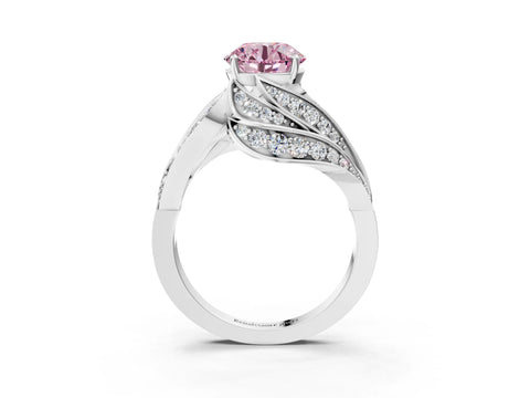 White gold Fancy Pink Round Cut Diamond Solitaire Ring with Prong Setting and Twisted Pavé Band_15