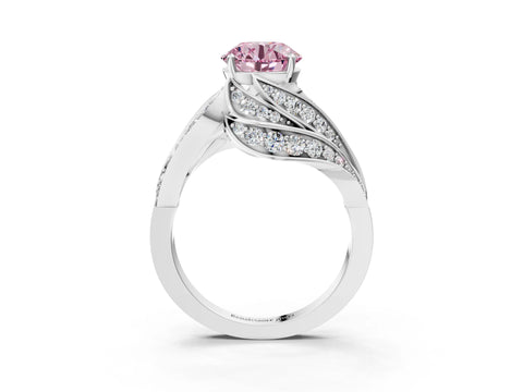 White gold Fancy Pink Round Cut Diamond Solitaire Ring with Prong Setting and Twisted Pavé Band_27