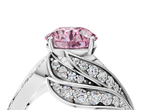 White gold Fancy Pink Round Cut Diamond Solitaire Ring with Prong Setting and Twisted Pavé Band_28