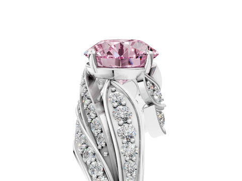 White gold Fancy Pink Round Cut Diamond Solitaire Ring with Prong Setting and Twisted Pavé Band_29