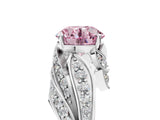 White gold Fancy Pink Round Cut Diamond Solitaire Ring with Prong Setting and Twisted Pavé Band_5