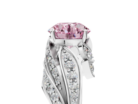 White gold Fancy Pink Round Cut Diamond Solitaire Ring with Prong Setting and Twisted Pavé Band_5