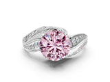 White gold Fancy Pink Round Cut Diamond Solitaire Ring with Prong Setting and Twisted Pavé Band