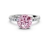 White gold Fancy Pink Round Cut Diamond Solitaire Ring with Round  Pavé Band and Four-Prong Setting_12