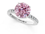 White gold Fancy Pink Round Cut Diamond Solitaire Ring with Round  Pavé Band and Four-Prong Setting_13