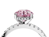 White gold Fancy Pink Round Cut Diamond Solitaire Ring with Round  Pavé Band and Four-Prong Setting_16