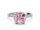 White gold Fancy Pink Round Cut Diamond Solitaire Ring with Round  Pavé Band and Prong Setting_76