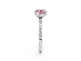White gold Fancy Pink Round Cut Diamond Solitaire Ring with Round  Pavé Band and Prong Setting_78