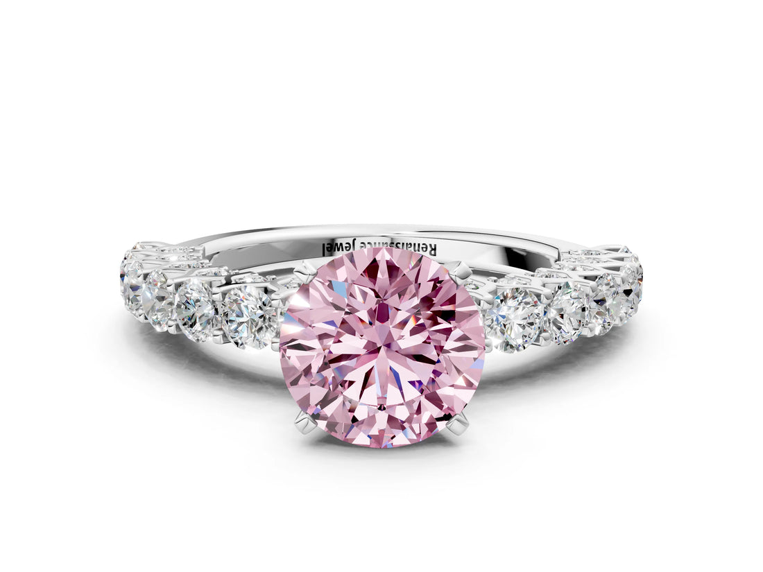 White gold Fancy Pink Round Cut Diamond Solitaire Ring with Shared Prong Pavé Band and Four-Prong Setting_33