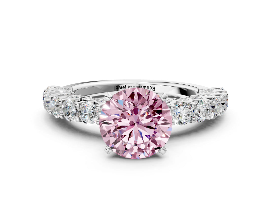 White gold Fancy Pink Round Cut Diamond Solitaire Ring with Shared Prong Pavé Band and Four-Prong Setting_45
