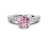 White gold Fancy Pink Round Cut Diamond Solitaire Ring with Shared Prong Pavé Band and Four-Prong Setting_46