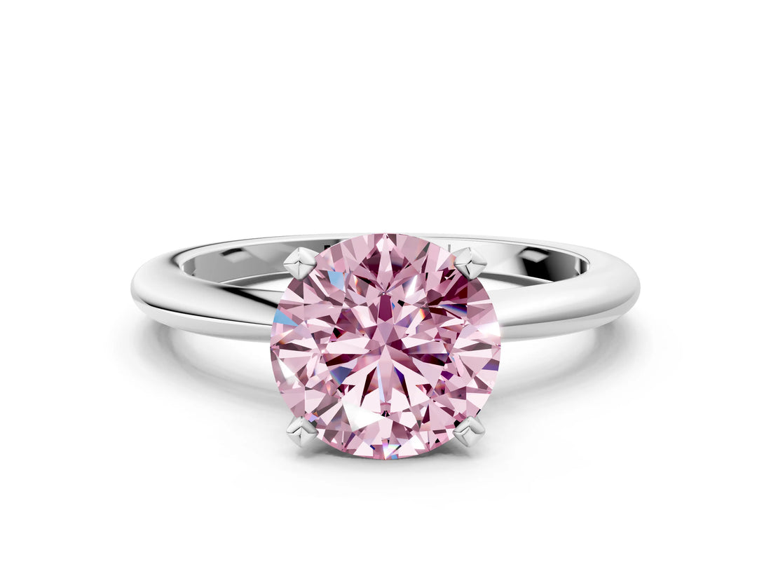 White gold Fancy Pink Round Cut Diamond Solitaire Ring with Six-Prong Setting and Classic Band_35