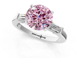 White gold Fancy Pink Round  Cut Diamond Solitaire Ring with Tapered Baguette Accents and Four-Prong Setting_1