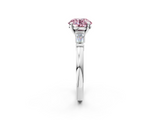White gold Fancy Pink Round  Cut Diamond Solitaire Ring with Tapered Baguette Accents and Four-Prong Setting_2