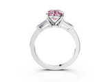 White gold Fancy Pink Round  Cut Diamond Solitaire Ring with Tapered Baguette Accents and Four-Prong Setting_3