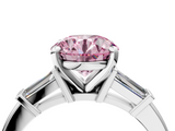 White gold Fancy Pink Round  Cut Diamond Solitaire Ring with Tapered Baguette Accents and Four-Prong Setting_4
