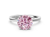 White gold Fancy Pink Round Cut Diamond Solitaire Ring with Thin Band and Prong Setting_24