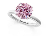 White gold Fancy Pink Round Cut Diamond Solitaire Ring with Thin Band and Prong Setting_25