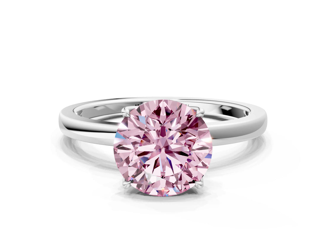 White gold Fancy Pink Round Cut Diamond Solitaire Ring with Thin Band and Prong Setting_30