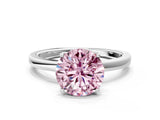 White gold Fancy Pink Round Cut Diamond Solitaire Ring with Thin Band and Prong Setting_30