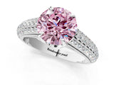 White gold Fancy Pink Round Cut Diamond Solitaire Ring with Three-Row Pavé Band and Four-Prong Setting_29