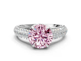 White gold Fancy Pink Round Cut Diamond Solitaire Ring with Three-Row Pavé Band and Four-Prong Setting_29
