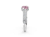 White gold Fancy Pink Round Cut Diamond Solitaire Ring with Three-Row Pavé Band and Four-Prong Setting_30