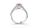 White gold Fancy Pink Round Cut Diamond Solitaire Ring with Three-Row Pavé Band and Four-Prong Setting_31