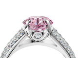 White gold Fancy Pink Round Cut Diamond Solitaire Ring with Three-Row Pavé Band and Four-Prong Setting_33