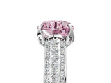 White gold Fancy Pink Round Cut Diamond Solitaire Ring with Three-Row Pavé Band and Four-Prong Setting_34