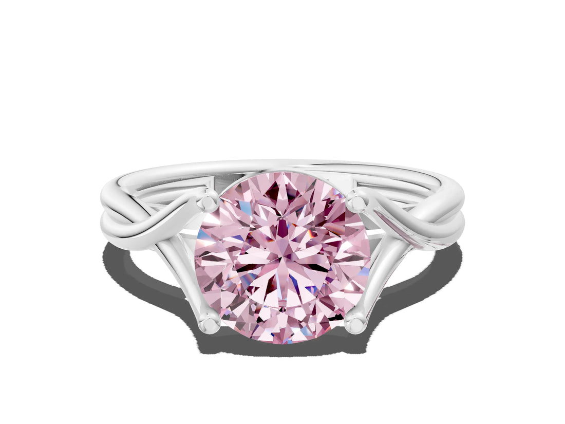 White gold Fancy Pink Round Cut Diamond Solitaire Twist Band Prong Setting Ring_91