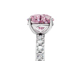 White gold Fancy Pink Round  Cut Diamond Solitaire with Pave Band and Four-Prong Setting 1