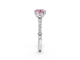 White gold Fancy Pink Round  Cut Diamond Solitaire with Pave Band and Four-Prong Setting 15