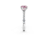 White gold Fancy Pink Round  Cut Diamond Solitaire with Pave Band and Four-Prong Setting 4