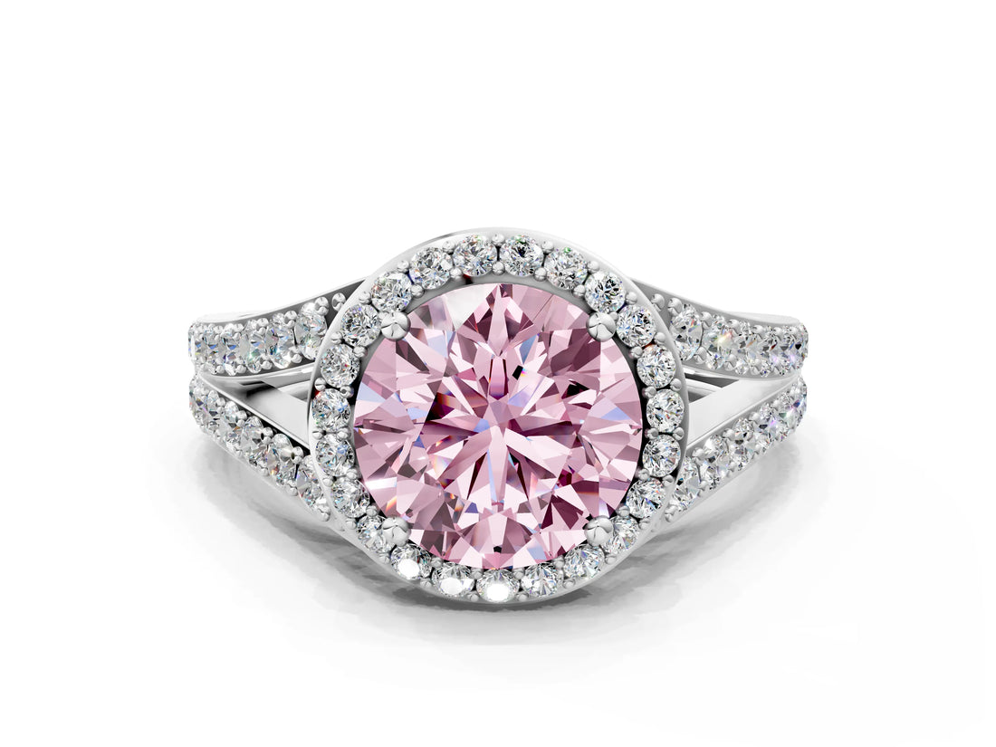 White gold Fancy Pink Round Cut Diamond Split Shank Halo Ring with Four-Prong Setting_41