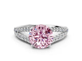 White gold Fancy Pink Round Cut Diamond Split Shank Pavé Engagement Ring with Four-Prong Setting_34