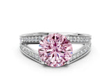 White gold Fancy Pink Round Cut Diamond Split Shank Ring with Pavé Band and Four-Prong Setting_29