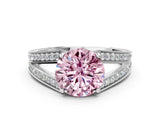 White gold Fancy Pink Round Cut Diamond Split Shank Ring with Pavé Band and Four-Prong Setting_47