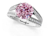 White gold Fancy Pink Round Cut Diamond Split Shank Ring with Pavé Band and Four-Prong Setting_51