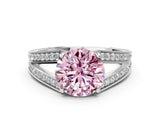 White gold Fancy Pink Round Cut Diamond Split Shank Ring with Pavé Band and Four-Prong Setting_77