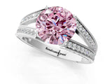 White gold Fancy Pink Round Cut Diamond Split Shank Ring with Pavé Band and Four-Prong Setting_78