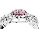 White gold Fancy Pink Round Cut Diamond Three-Stone Halo Ring with Prong Setting and Pavé Accents_4