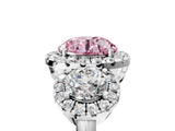 White gold Fancy Pink Round Cut Diamond Three-Stone Halo Ring with Prong Setting and Pavé Accents_5